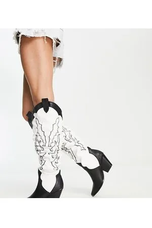 Public Desire Western Platform Boots - White | US 5