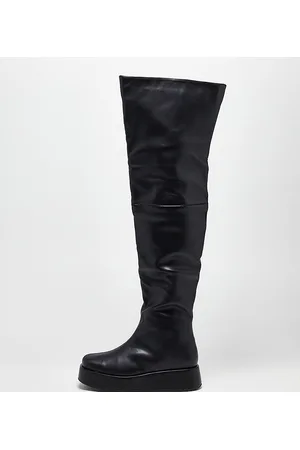 Public desire elle black flat over the knee clearance boot