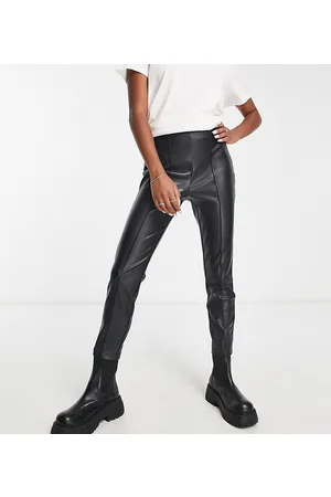 ASOS DESIGN Hourglass faux leather skinny moto pants with zips in brown