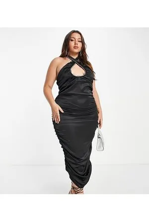 Plus Size Ruched Halter Neck Dress