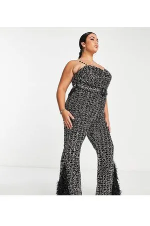 ASOS LUXE Curve contrast dramatic sleeve kick flare jumpsuit in