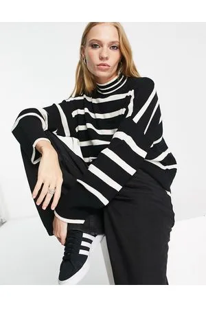 ONLY High neck sweater in black & white stripe