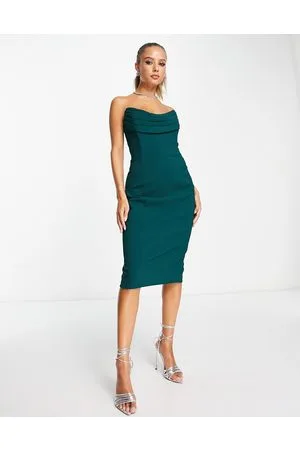 Closet London puff shoulder pencil dress with bodice detail in emerald