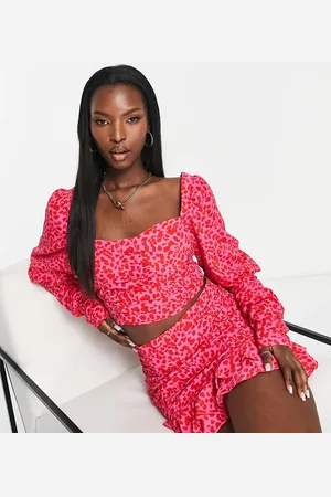 Collective The Label Exclusive bow back crop top in pink and red leopard print - part of a set