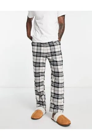 JACK & JONES Flannel check pajama bottom with in black & check