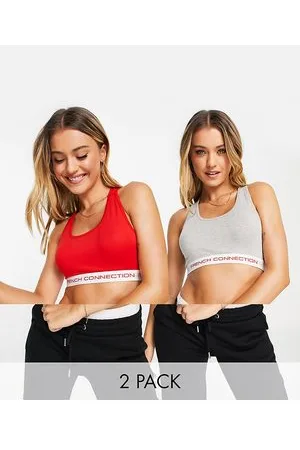 French Connection 2 pack crop top bralettes in ink and gray melange