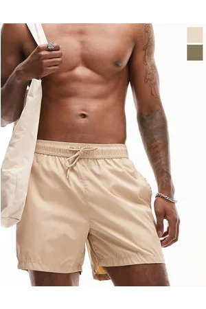 Topman 2 pack swim shorts in stone and khaki