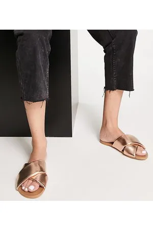 ASOS Wide Fit Flock padded flat sandals in rose - ROSEGOLD