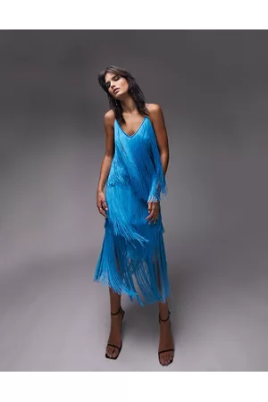 Topshop Women Midi Dresses - Cami fringe midi dress in cobalt