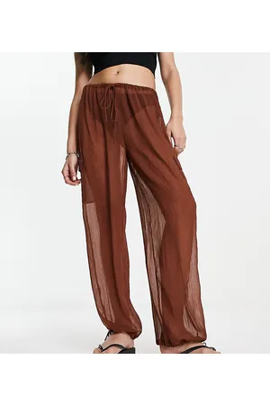 ASYOU ruched rib flare pants in black