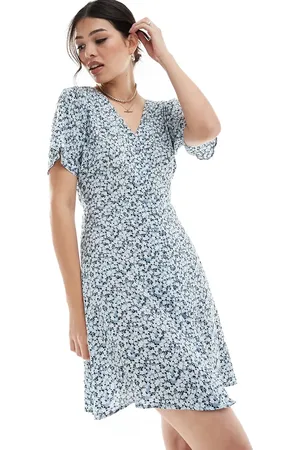 ONLY V neck tie waist mini dress in floral