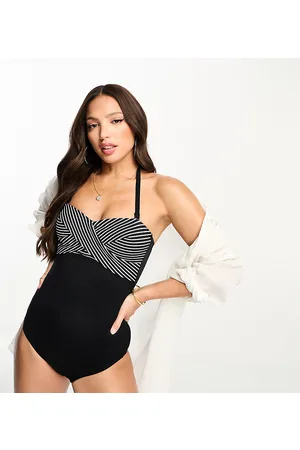 Buy Figleaves Gingham Tailor Twist Underwired Halter Tummy Control Black  Swimsuit from Next USA