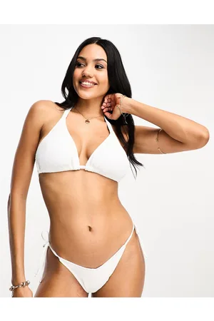 Ivory Rose Fuller Bust high-leg bikini bottom in white rib