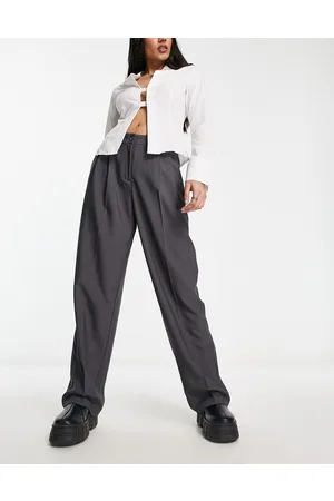 ONLY Pleat wide leg tailored pants in charcoal