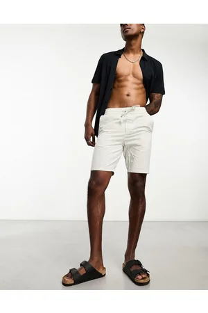 Only & Sons Linen mix shorts in white and gray pinstripe