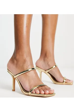 DUNE Wide Fit Majesty Strappy Barely There Heels in Gold | Endource
