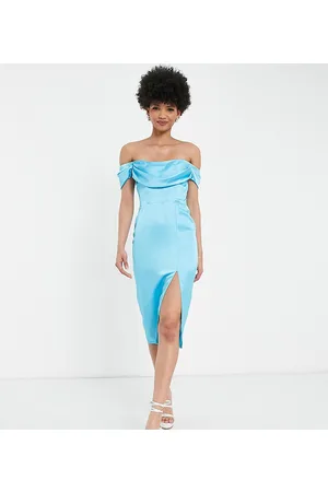First Distraction the label cowl neck satin mini dress with strappy back in  royal blue