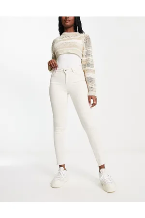 ONLY Blush skinny jeans with frayed hem in ecru