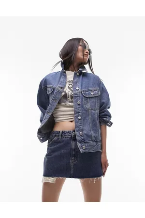 Topshop Padded Denim Jacket in Dirty bleach-Blue