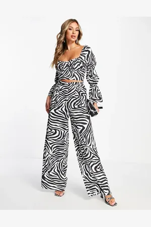 First Distraction The Label high waisted satin wide leg pants in zebra print - part of a set