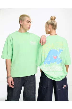 Crooked Tongues Oversized T-Shirt with Big Boys Radio Graphic Print in Green