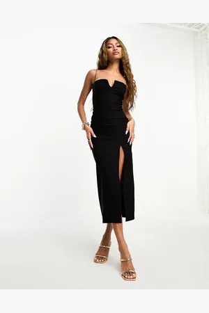 Black bandeau folded detail extreme hotsell split maxi dress