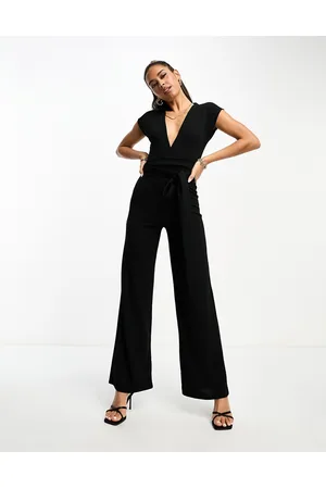 ASOS DESIGN Curve chiffon top belted flared leg jumpsuit in turquoise