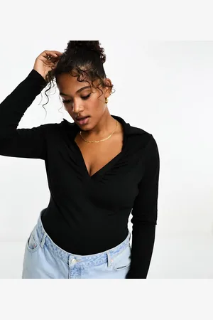 ASOS ASOS DESIGN Curve cotton modal collared bodysuit in