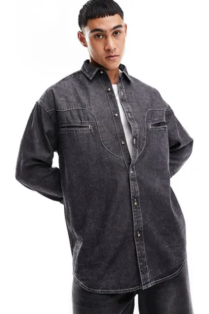 Contrast Stitch Boxy Denim Shirt