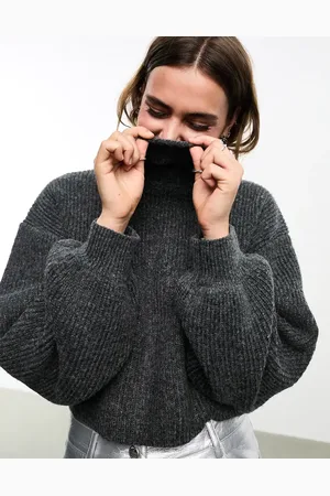 Monki Cropped high neck sweater in dark melange