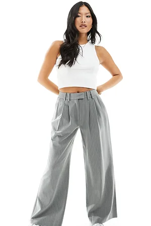 Miss Selfridge Cozy Ribbed Flare Pants in charcoal-Gray