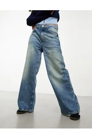 COLLUSION X013 mid rise wide leg jeans in midwash