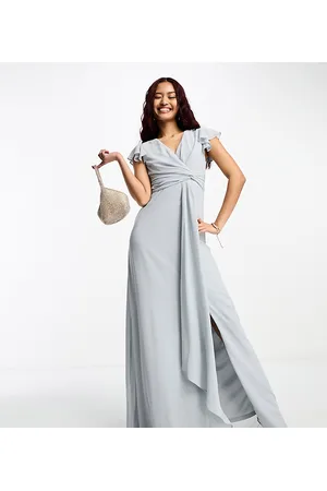 TFNC Bridesmaid flutter sleeve maxi dress in gray