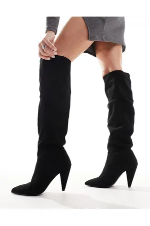 ASOS DESIGN Clearly high-heeled fold over knee boots in black