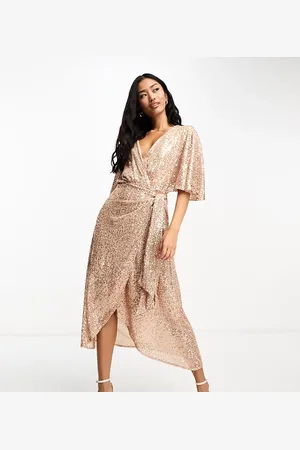 Style Cheat Exclusive angel sleeve sequin dress in champagne