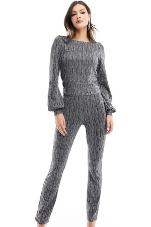 JDY Scoop back puff sleeve top in and silver glitter - part of a set