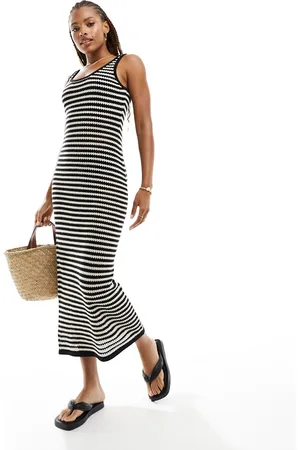 4th & Reckless Albi knit maxi dress in black and cream stripe