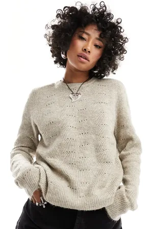 ONLY Pointelle detail sweater in taupe