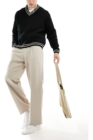 Pull&Bear Wide leg tailored pants in ecru
