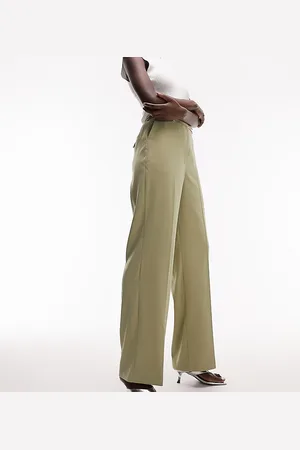 Topshop Straight slouch pants with back pocket detail in sage - part of a set