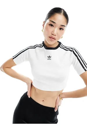 adidas 3 stripe baby cropped T-shirt in