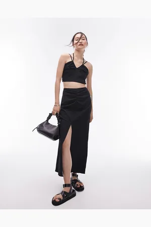 Topshop Center front ruched maxi skirt set in