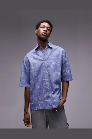 Topman Short sleeve all-over embroidered relaxed western shirt in