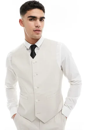 ASOS Slim with linen suit vest in stone