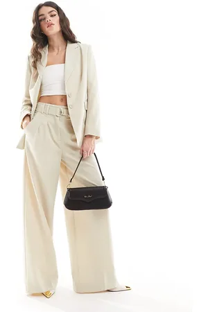 French Connection Everlyn wide leg suit pants in ecru - part of a set