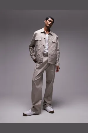 Topman Straight leg linen blend pants in stone - part of a set