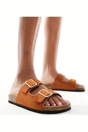 Glamorous Double strap footbed sandals in tan