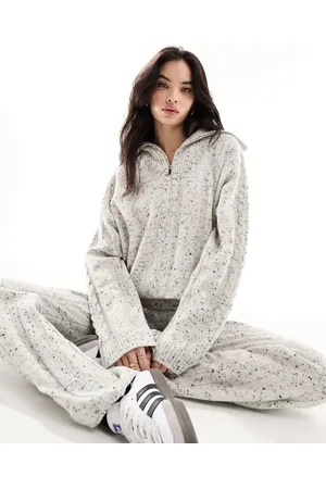 4th & Reckless Half zip cable knit sweater in gray heather - part of a set