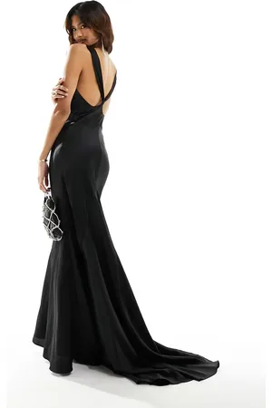 Jarlo V back satin maxi dress with fishtail in