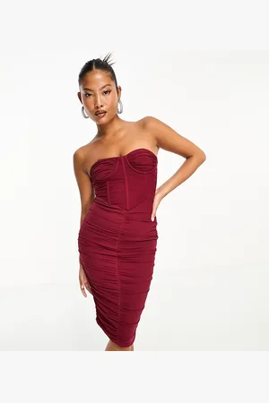 Jaded Rose Contoured corset midi dress in burgundy